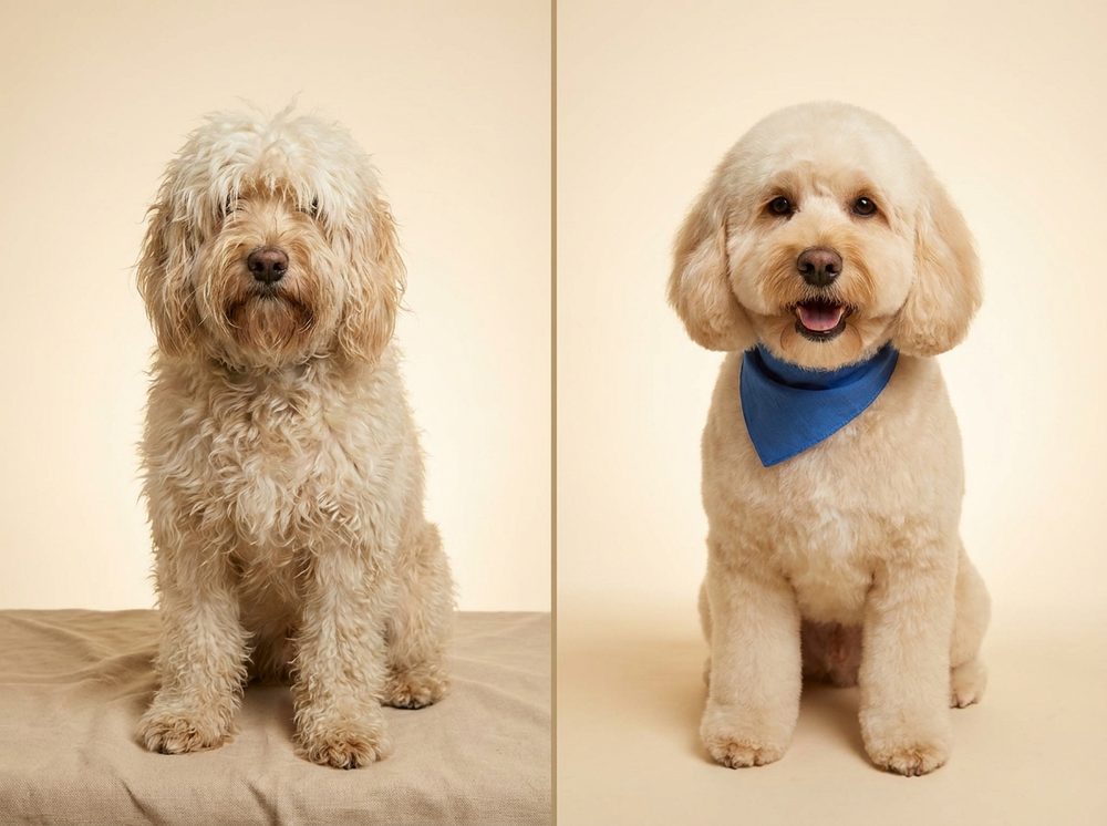 Before and after: cockapoo full groom