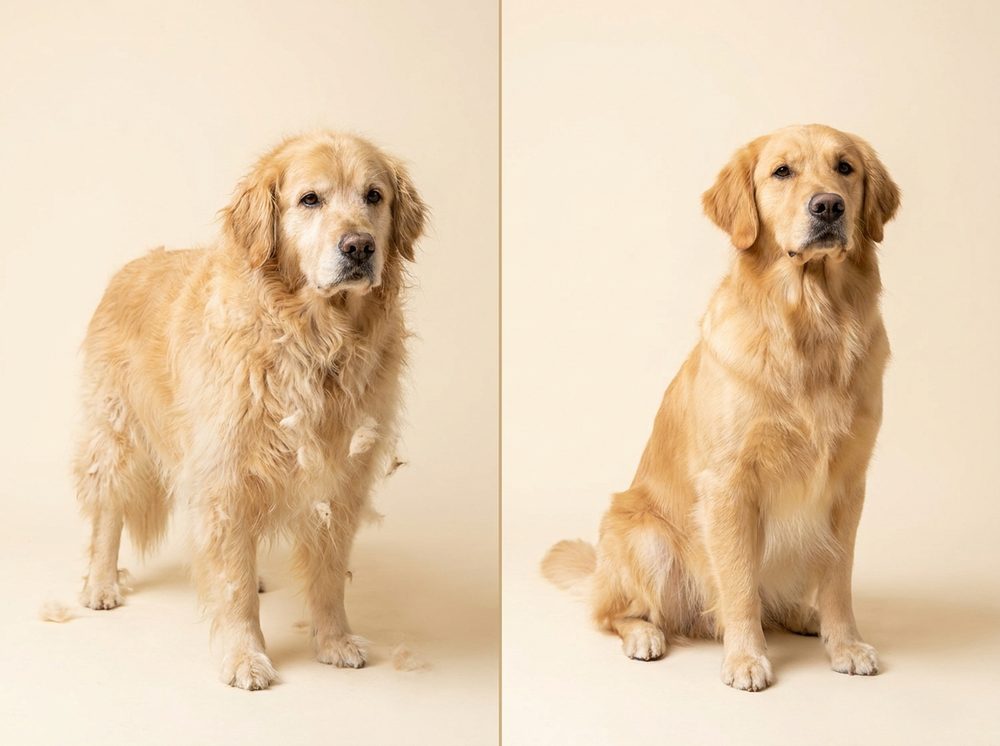 Before and after: golden retriever de-shed